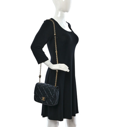 Chanel Lambskin Enamel Pearl Quilted Mini Charm Me Square Flap Black 2 of 11