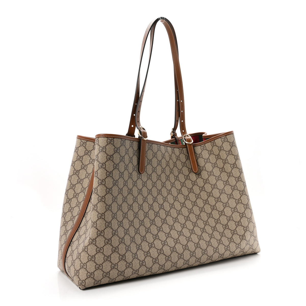 Gucci GG Supreme Monogram Emblem Maxi Tote Bag Beige Dark Brown 3 of 10