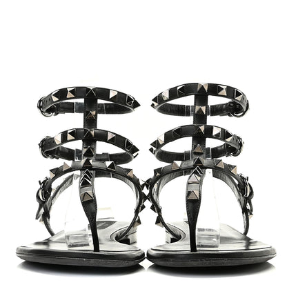 Valentino Garavani Nappa Rockstud Ankle Strap Flat Thong Sandals 37.5 Black 3 of 13