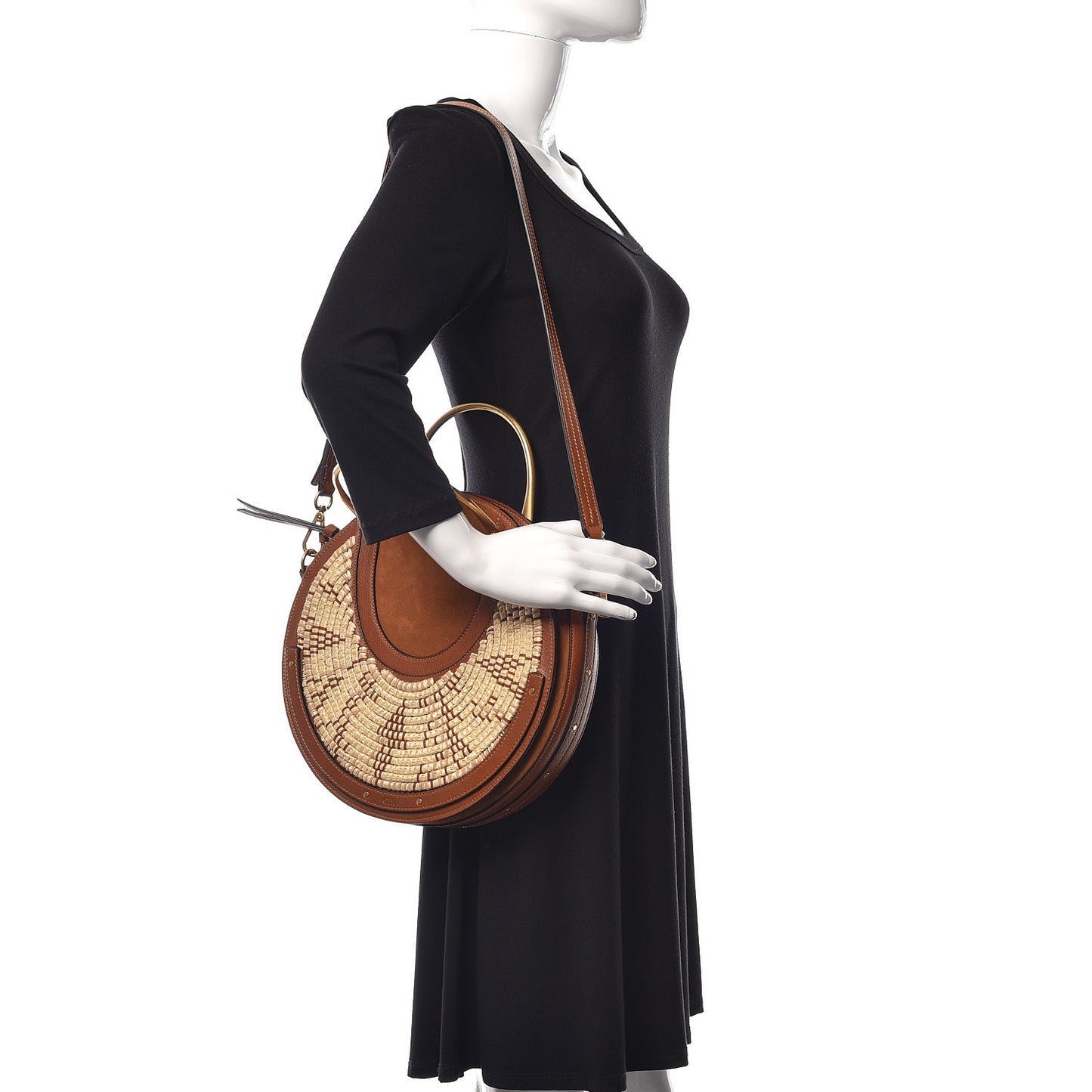Calfskin Suede Raffia Medium Pixie Bag Caramel