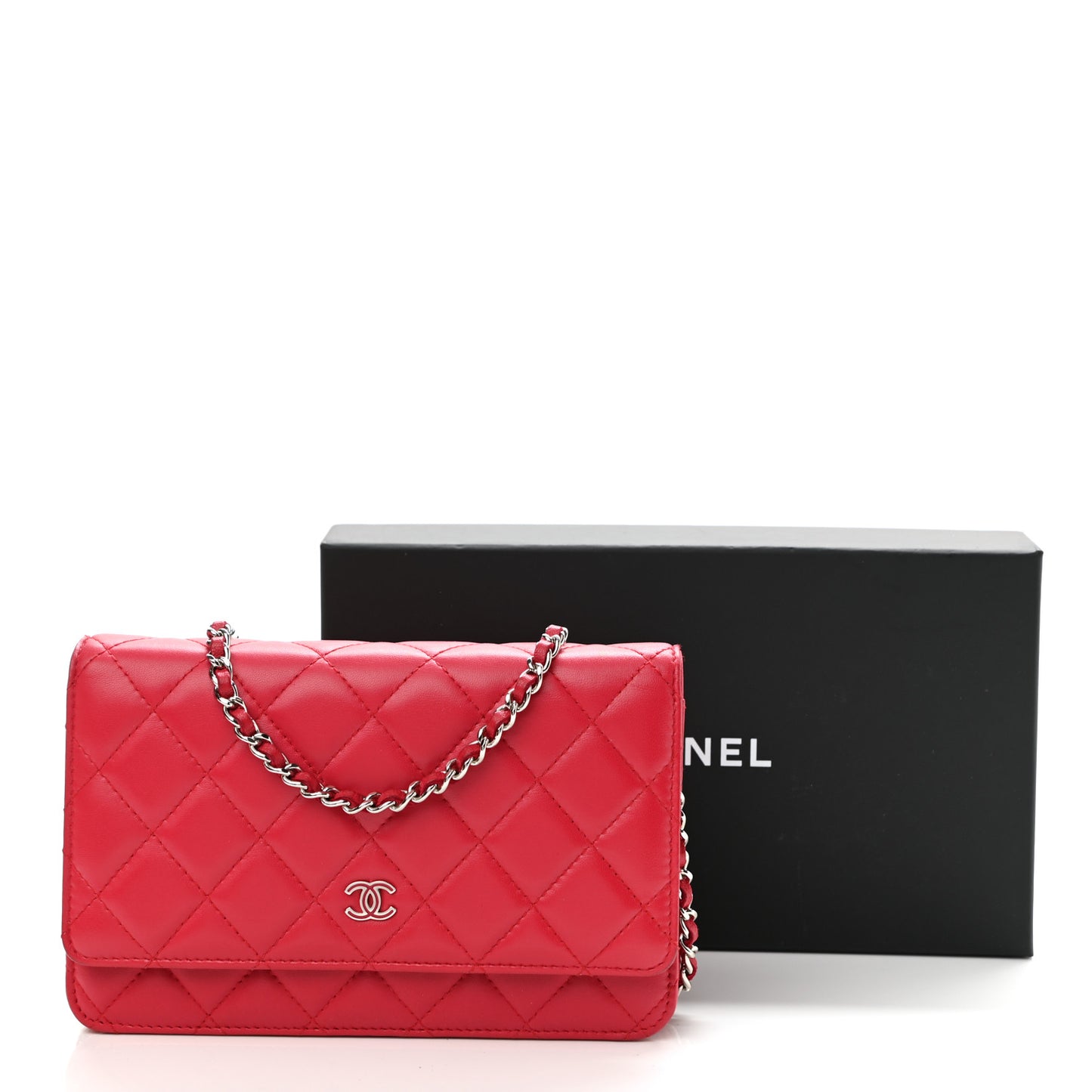 Lambskin Quilted Wallet On Chain WOC Fuchsia