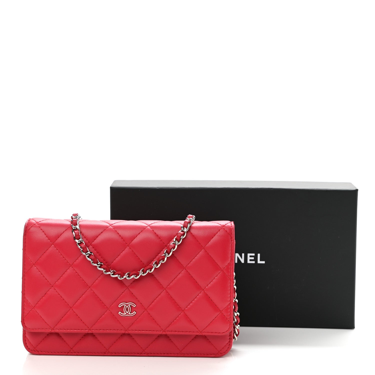 Chanel Lambskin Quilted Wallet On Chain WOC Fuchsia 13 of 13