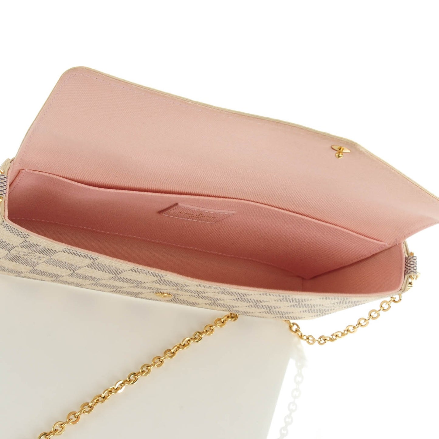 Damier Azur Pochette Felicie Chain Wallet Rose Ballerine