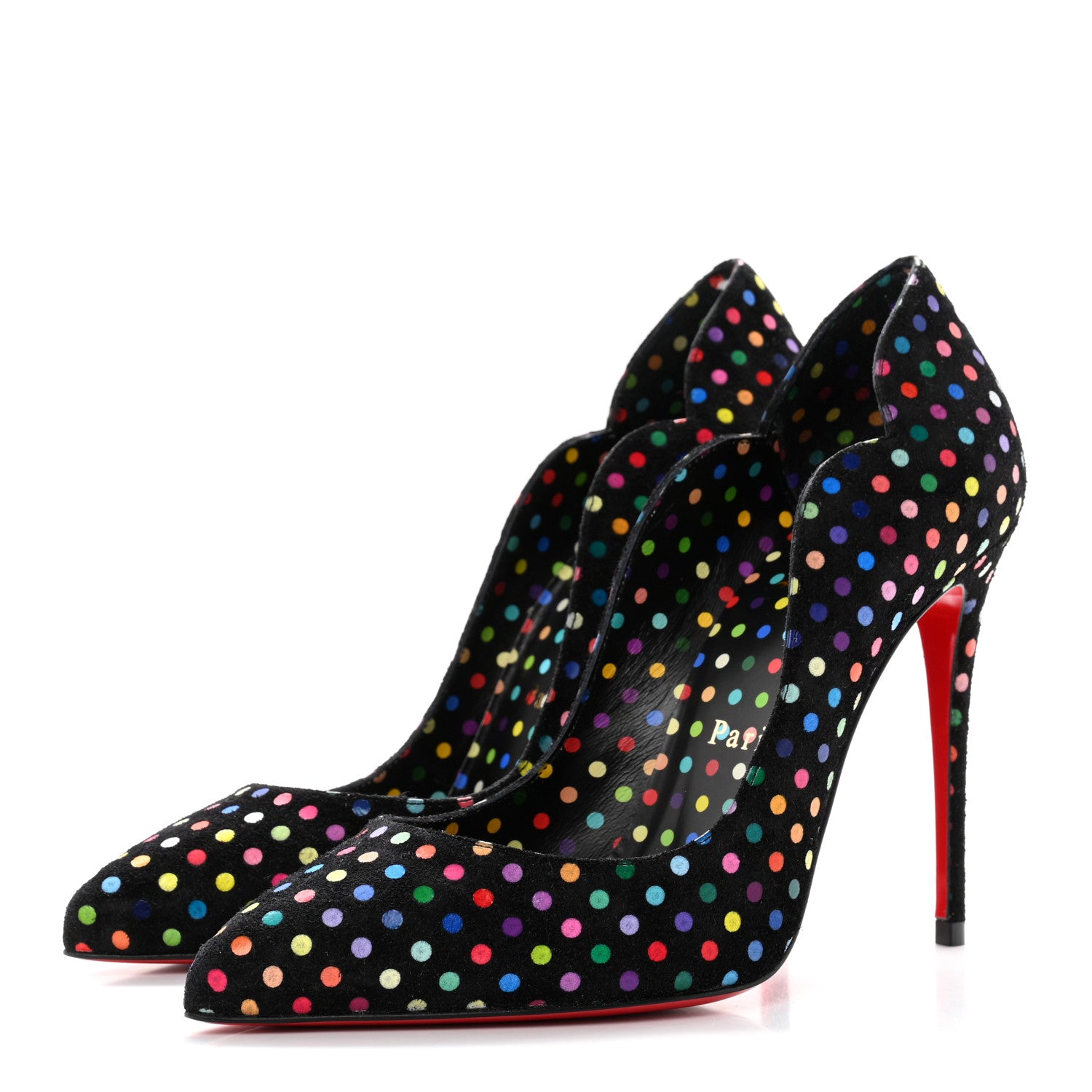 Christian Louboutin Suede Polka Dot Hot Chick 100 Pumps 35.5 Black Multicolor 3 of 8