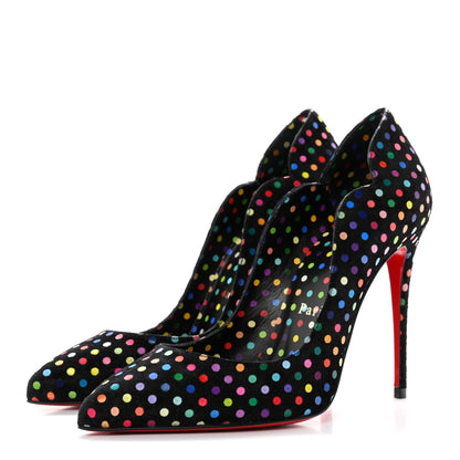 Christian Louboutin Suede Polka Dot Hot Chick 100 Pumps 35.5 Black Multicolor 3 of 8