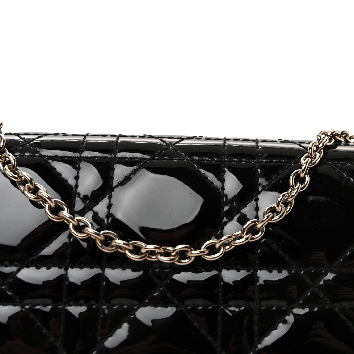 Christian Dior Patent Lambskin Cannage Lady Dior Rendezvous Wallet On Chain Black 8 of 10