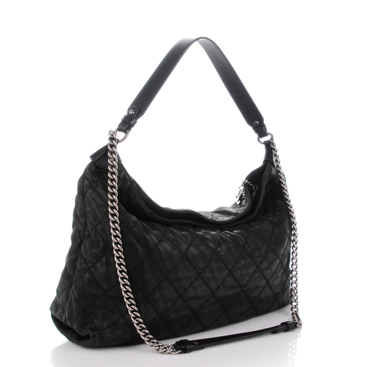Iridescent Calfskin Coco Daily Hobo Black