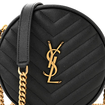 Saint Laurent Grain De Poudre Matelasse Chevron Quilted Round Vinyle Camera Bag Black 8 of 12