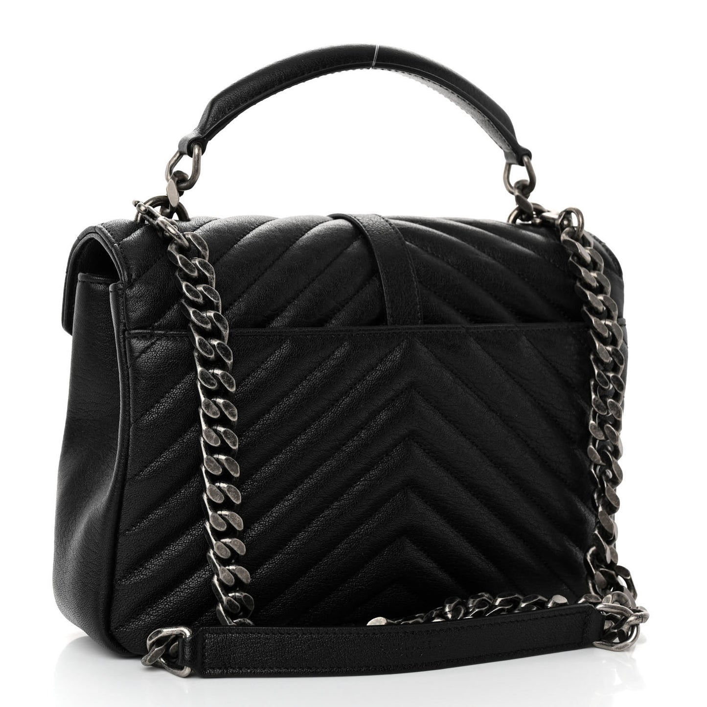 Sheepskin Matelasse Chevron Monogram Medium College Bag Black