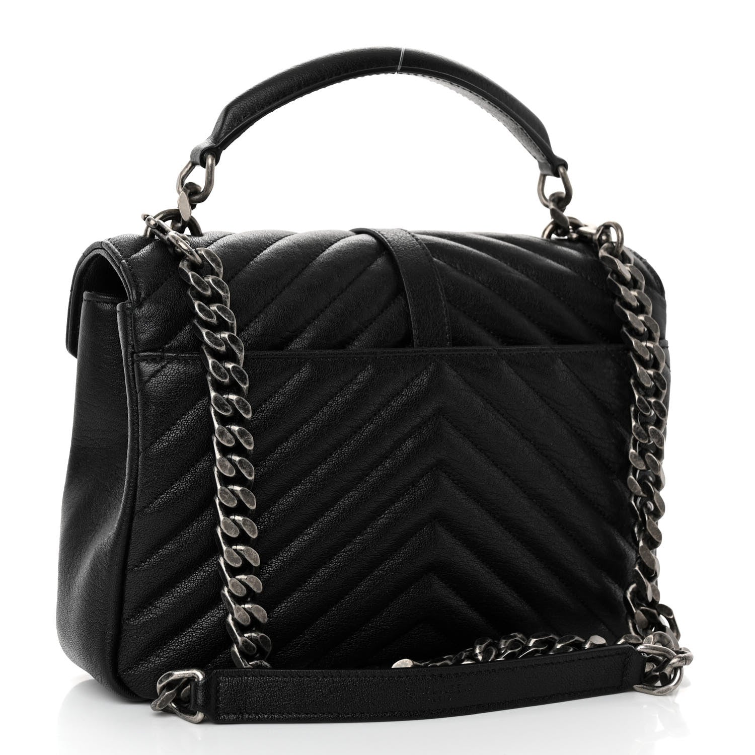 Saint Laurent Sheepskin Matelasse Chevron Monogram Medium College Bag Black 3 of 9