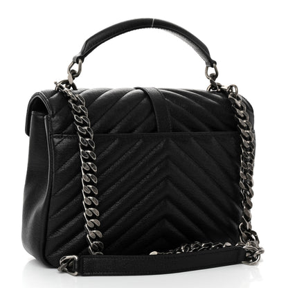 Saint Laurent Sheepskin Matelasse Chevron Monogram Medium College Bag Black 3 of 9