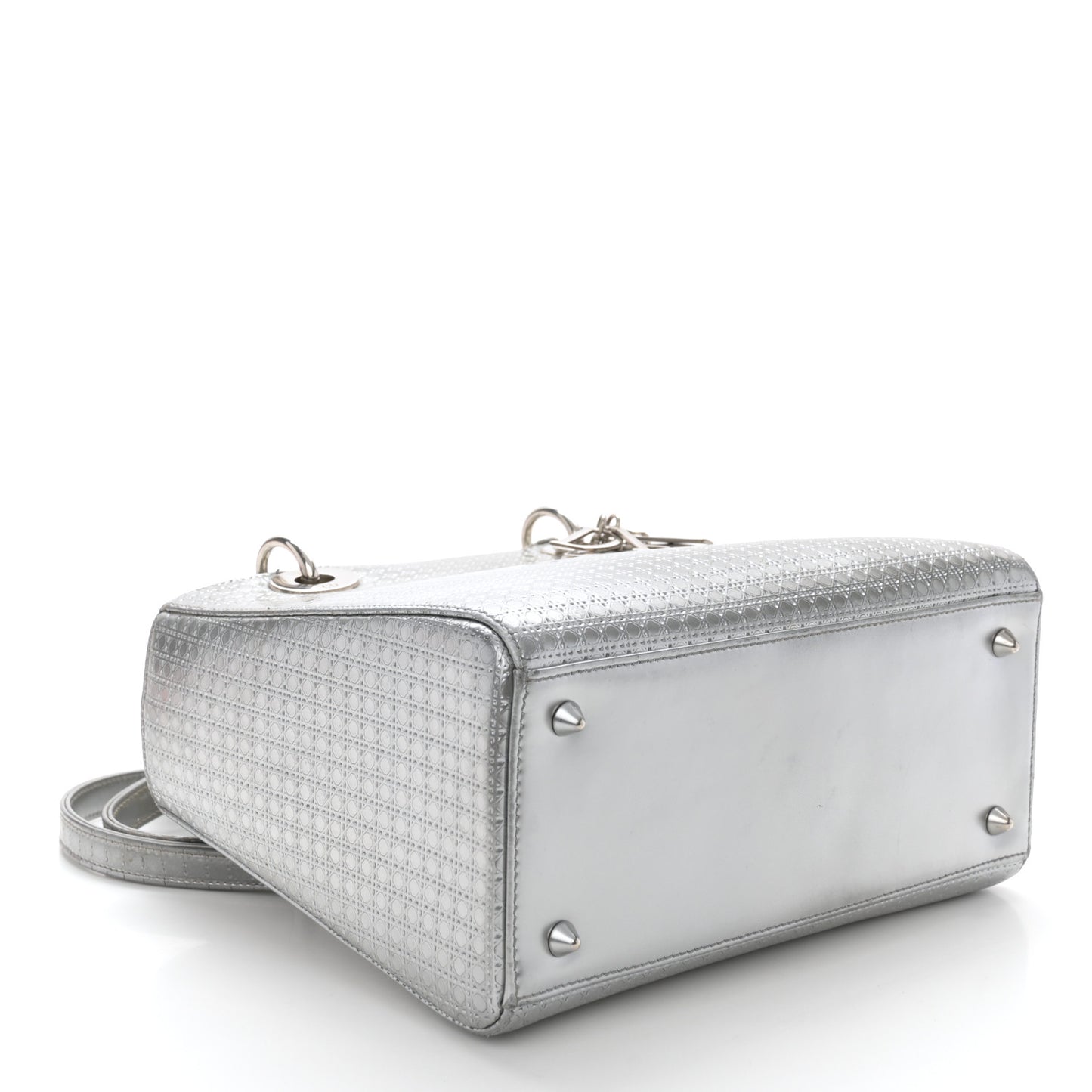 Metallic Patent Micro-Cannage Medium Lady Dior Silver