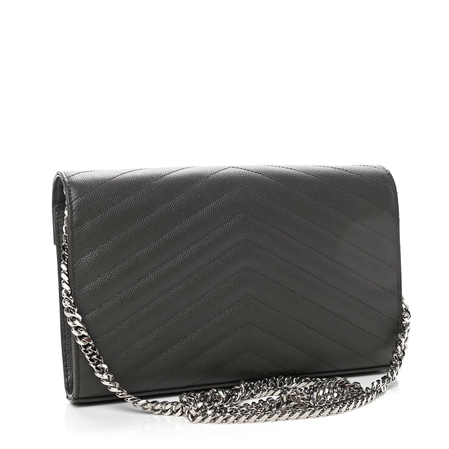 Saint Laurent Grain De Poudre Matelasse Chevron Monogram Chain Wallet Earth 2 of 4
