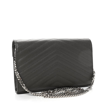 Saint Laurent Grain De Poudre Matelasse Chevron Monogram Chain Wallet Earth 2 of 4
