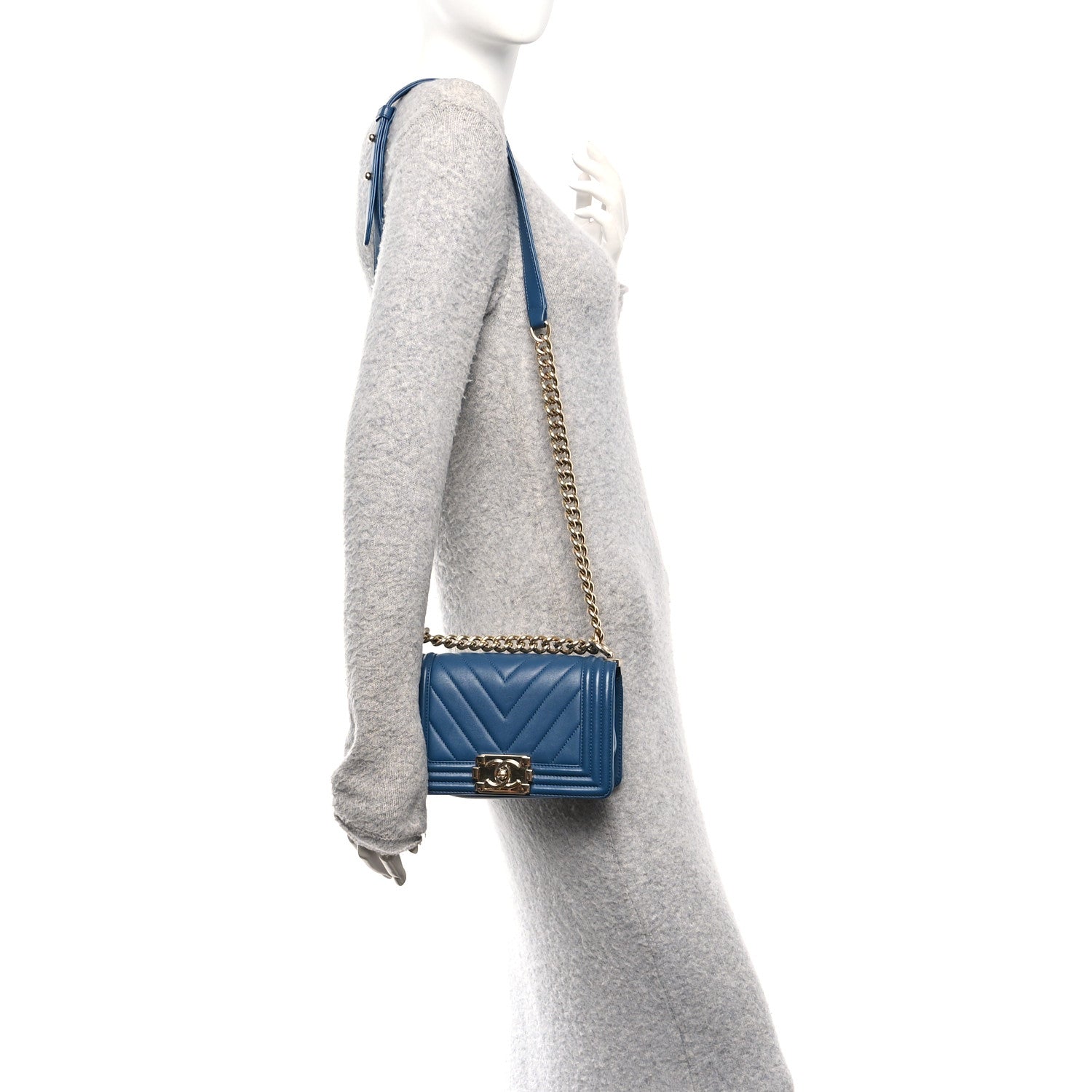 Chanel Calfskin Chevron Quilted Small Boy Flap Blue 2 of 12
