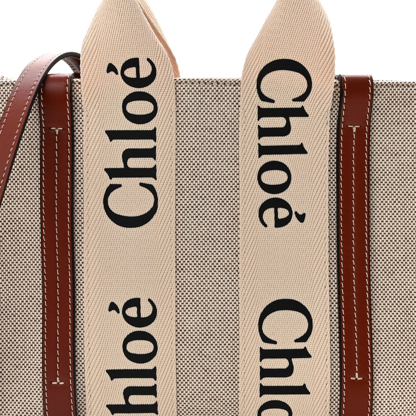 Cotton Calfskin Small Woody Ribbon Tote With Strap White Brown