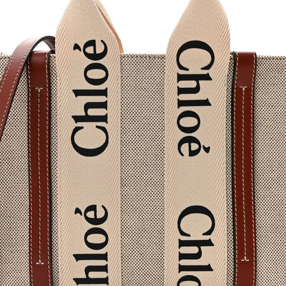 Chloe Cotton Calfskin Small Woody Ribbon Tote With Strap White Brown 8 of 10
