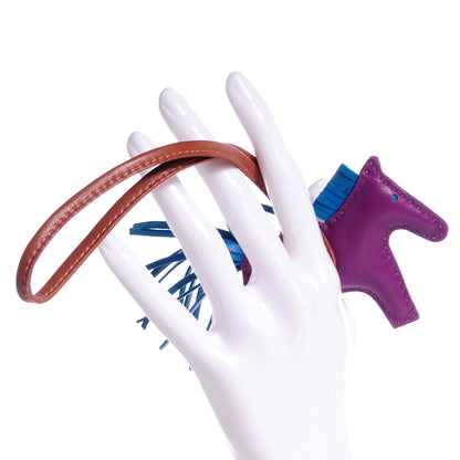 Hermes Milo Lambskin Grigri Rodeo Horse Bag Charm PM Anemone Bleu Izmir Fauve 2 of 5