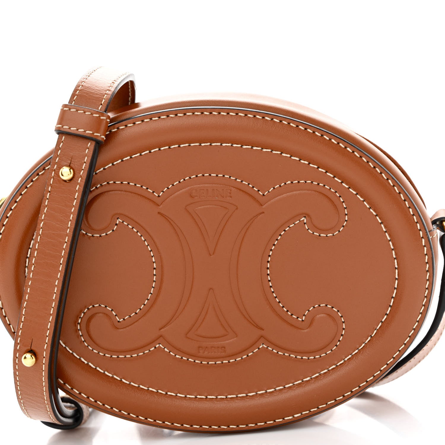 Celine Smooth Calfskin Cuir Small Triomphe Oval Crossbody Purse Tan 7 of 9