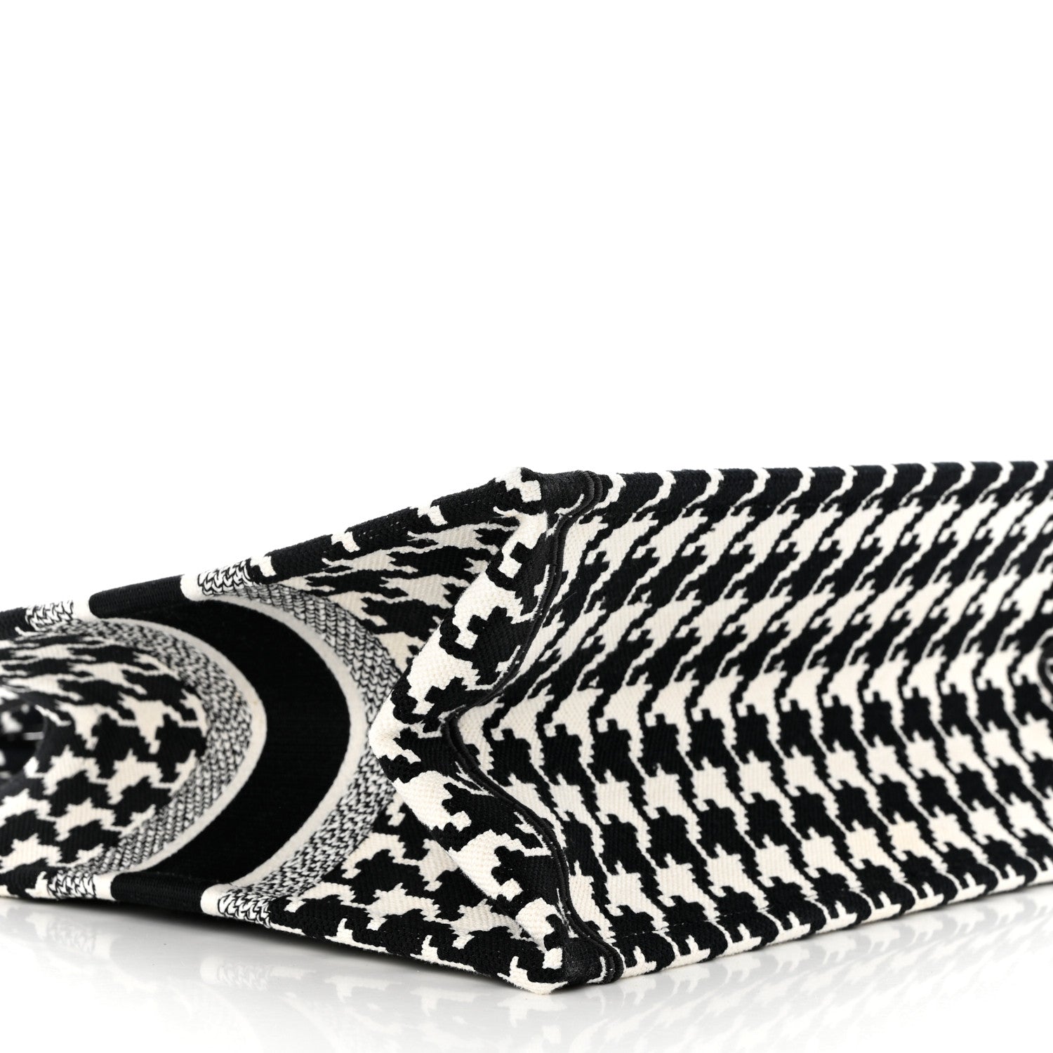 Christian Dior Canvas Macro Houndstooth Embroidered Medium Book Tote Black White 8 of 9