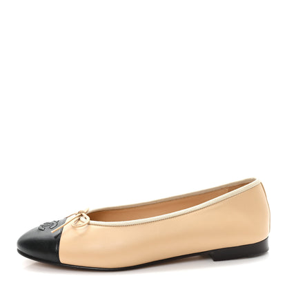 Chanel Lambskin Cap Toe CC Ballerina Flats 40.5 Beige Black 1 of 10