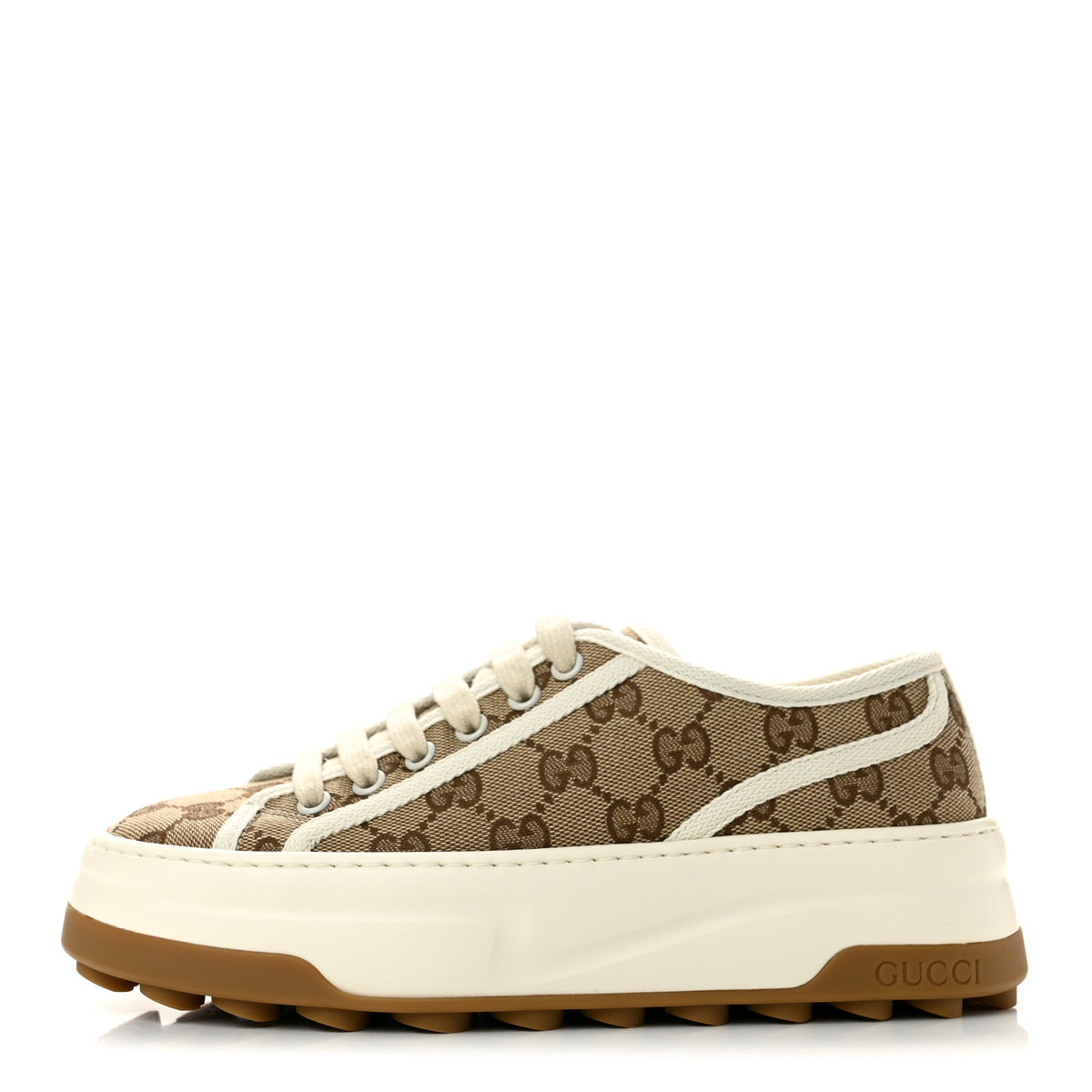 GG Monogram Womens 1977 Tennis Platform 52mm Sneakers 36.5 Beige Ebony Mystic White