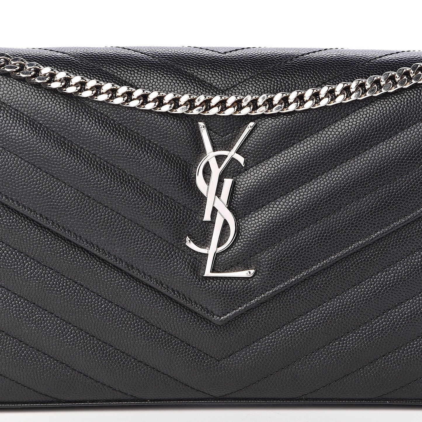Grain De Poudre Matelasse Chevron Medium Monogram Chain Wallet Black