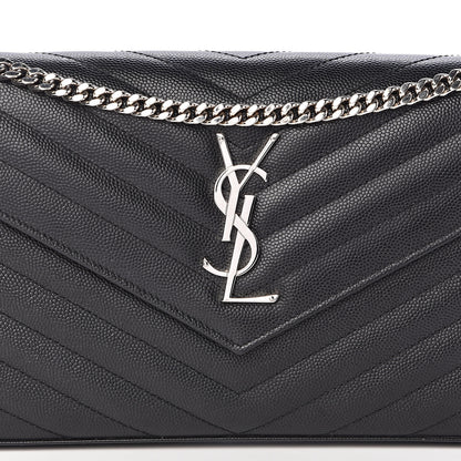 Saint Laurent Grain De Poudre Matelasse Chevron Medium Monogram Chain Wallet Black 8 of 10