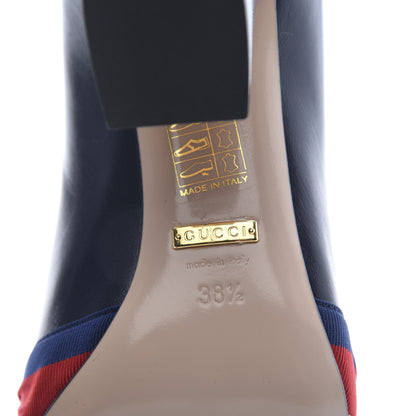 Gucci Malaga Kid Web Bow Pumps 38.5 Navy 8 of 9