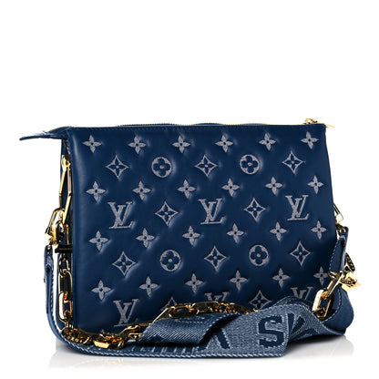Louis Vuitton Lambskin Embossed Monogram Coussin PM Denim Blue 3 of 10
