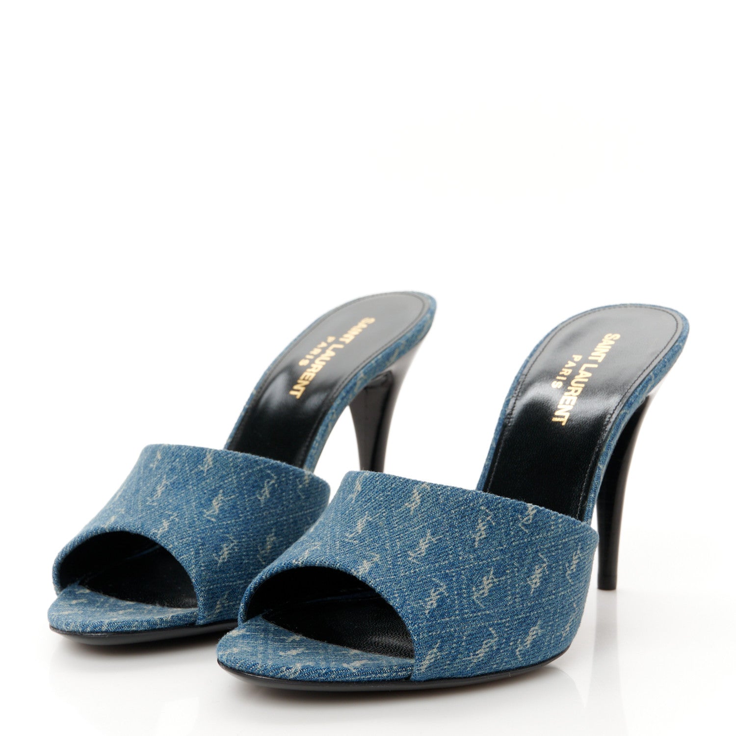 Saint Laurent Denim Monogram La 16 Mule Sandals 38.5 Blue Jeans 4 of 10
