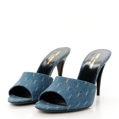 Saint Laurent Denim Monogram La 16 Mule Sandals 38.5 Blue Jeans 4 of 10