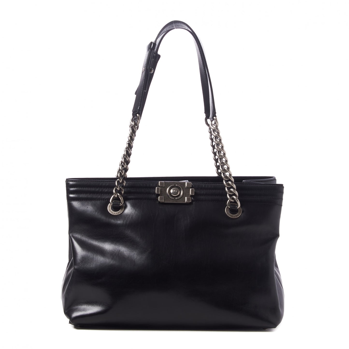 Glazed Calfskin Boy Tote Black