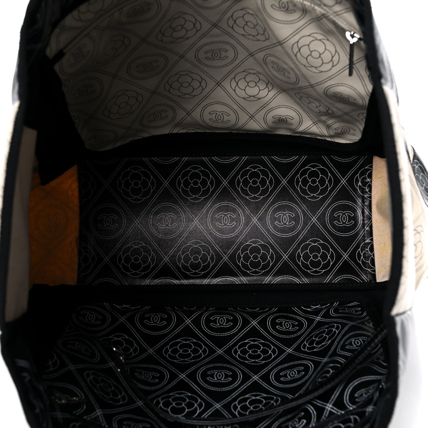 Coated Canvas Camellia Medium Shopping Tote Black Beige