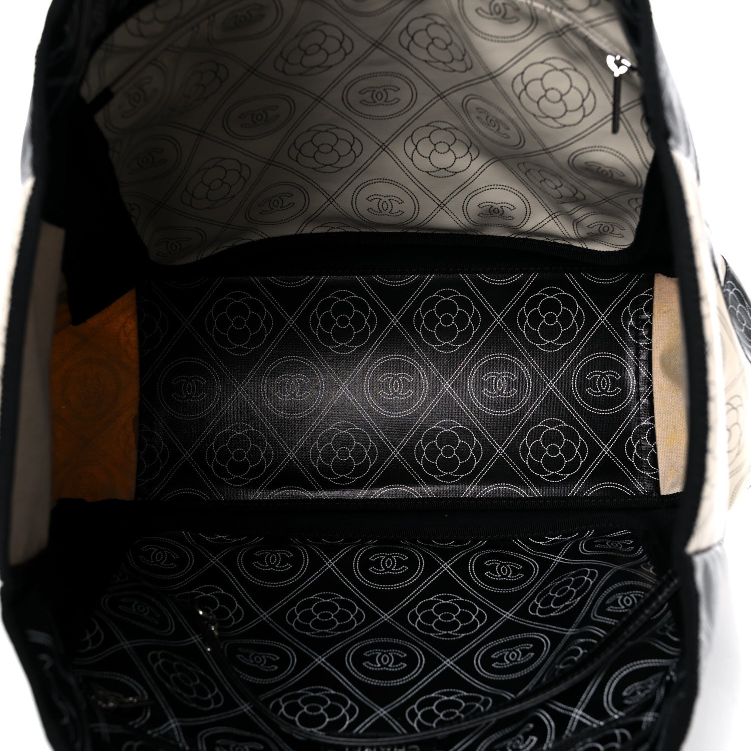 Chanel Coated Canvas Camellia Medium Shopping Tote Black Beige 4 of 15