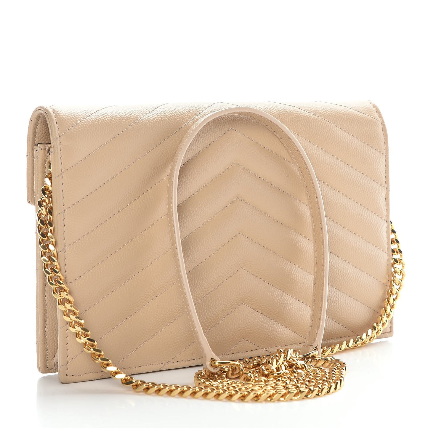 Grain De Poudre Matelasse Chevron Monogram Envelope Chain Wallet Nude Powder