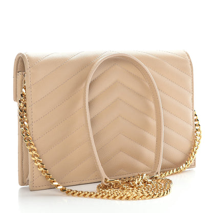 Saint Laurent Grain De Poudre Matelasse Chevron Monogram Envelope Chain Wallet Nude Powder 3 of 10