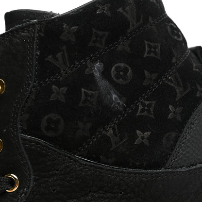 Louis Vuitton Calfskin Suede Monogram Cliff Top Wedge Sneakers 38 Navy 9 of 10