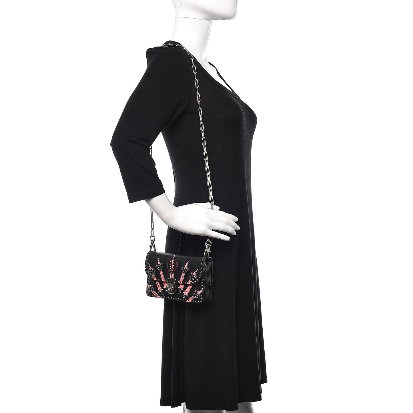 Vitello Loveblade Embellished Accordion Flap Bag Black Multicolor