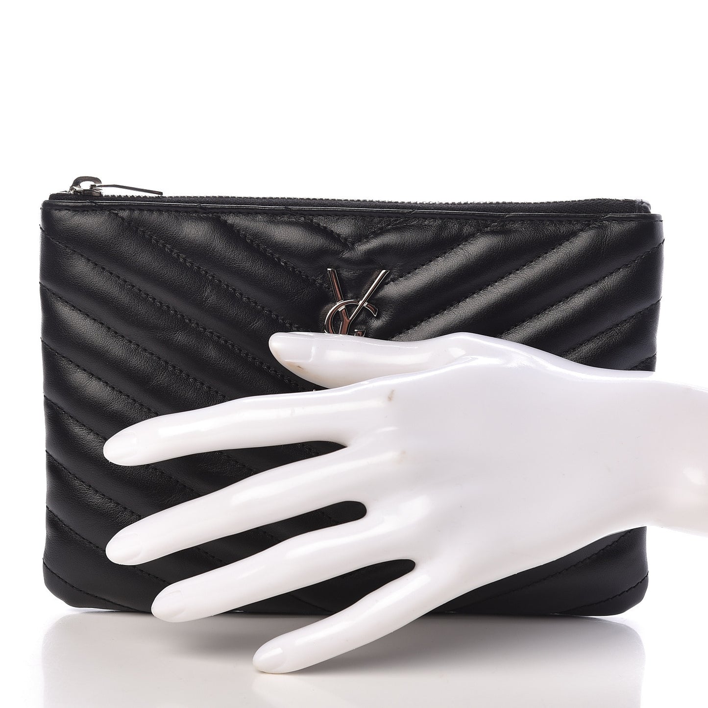 Calfskin Matelasse Chevron Monogram Pouch Black