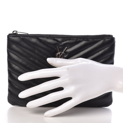 Saint Laurent Calfskin Matelasse Chevron Monogram Pouch Black 2 of 8