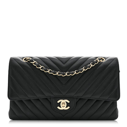 Chanel Lambskin Chevron Quilted Medium Double Flap Black 1 of 10