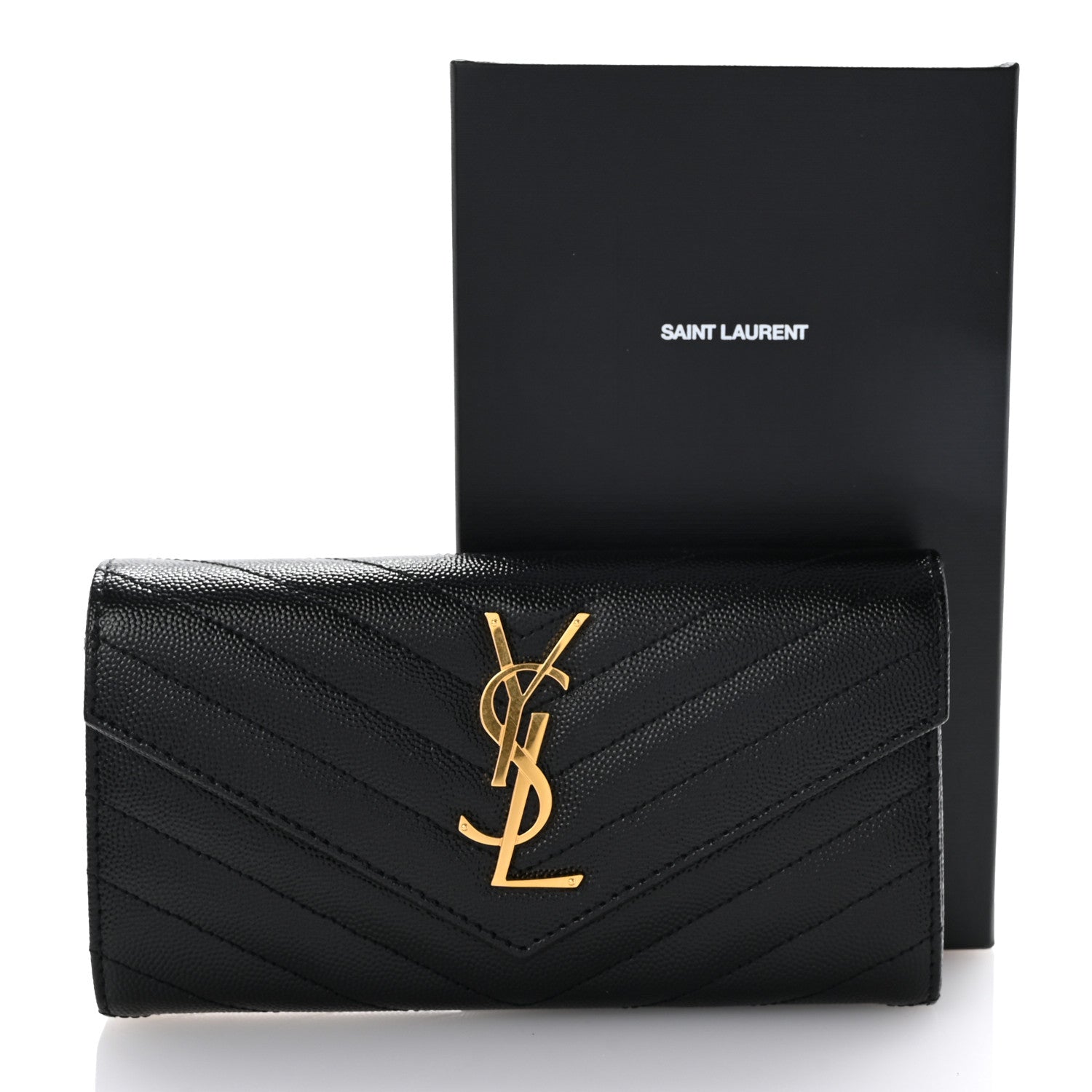 Saint Laurent Grain De Poudre Matelasse Chevron Monogram Flap Wallet Black 8 of 8