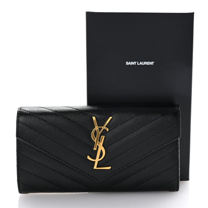 Saint Laurent Grain De Poudre Matelasse Chevron Monogram Flap Wallet Black 8 of 8