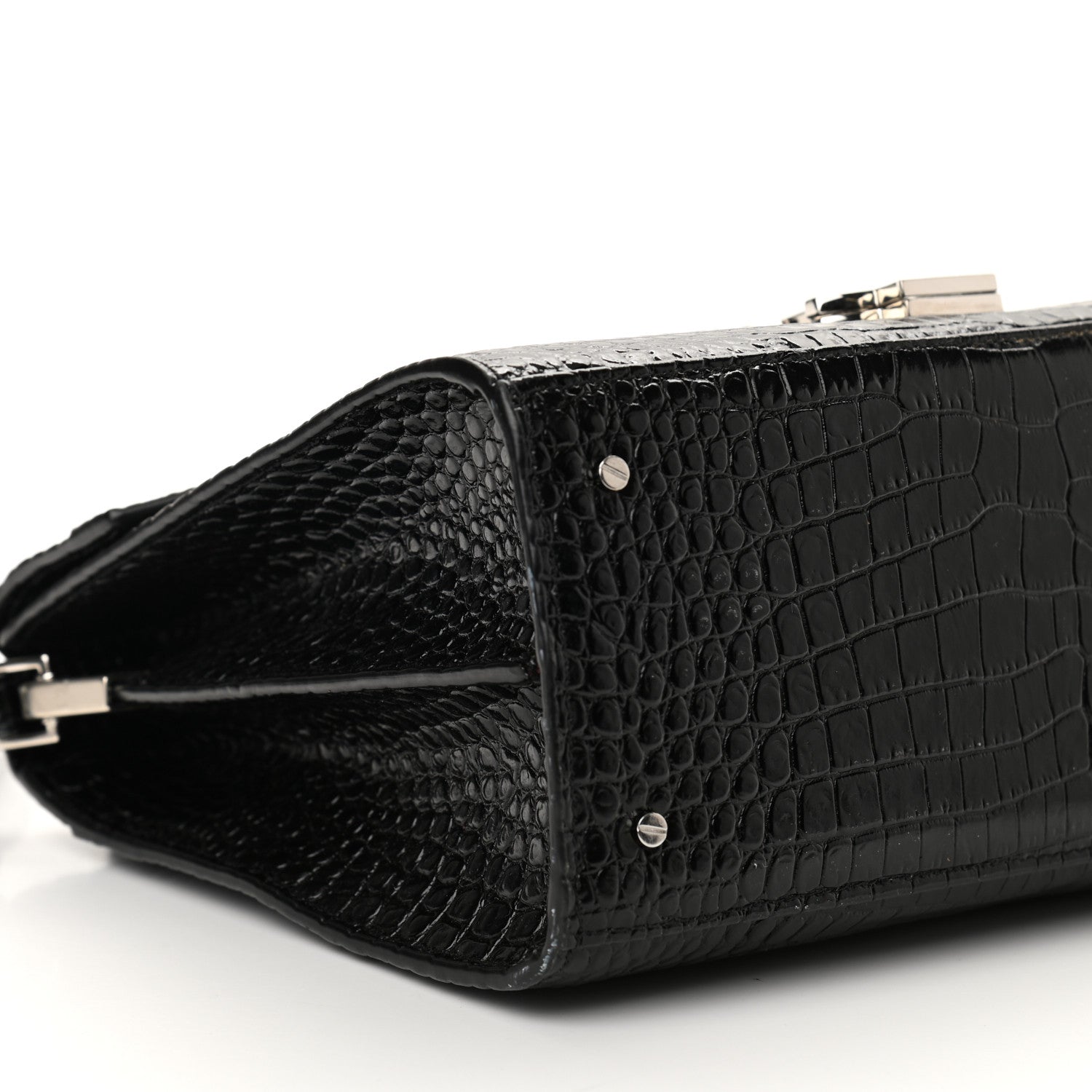 Saint Laurent Calfskin Crocodile Embossed Medium Classic Monogram Cassandra Top Handle Black Rouge Legion 8 of 12