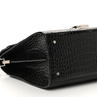 Saint Laurent Calfskin Crocodile Embossed Medium Classic Monogram Cassandra Top Handle Black Rouge Legion 8 of 12