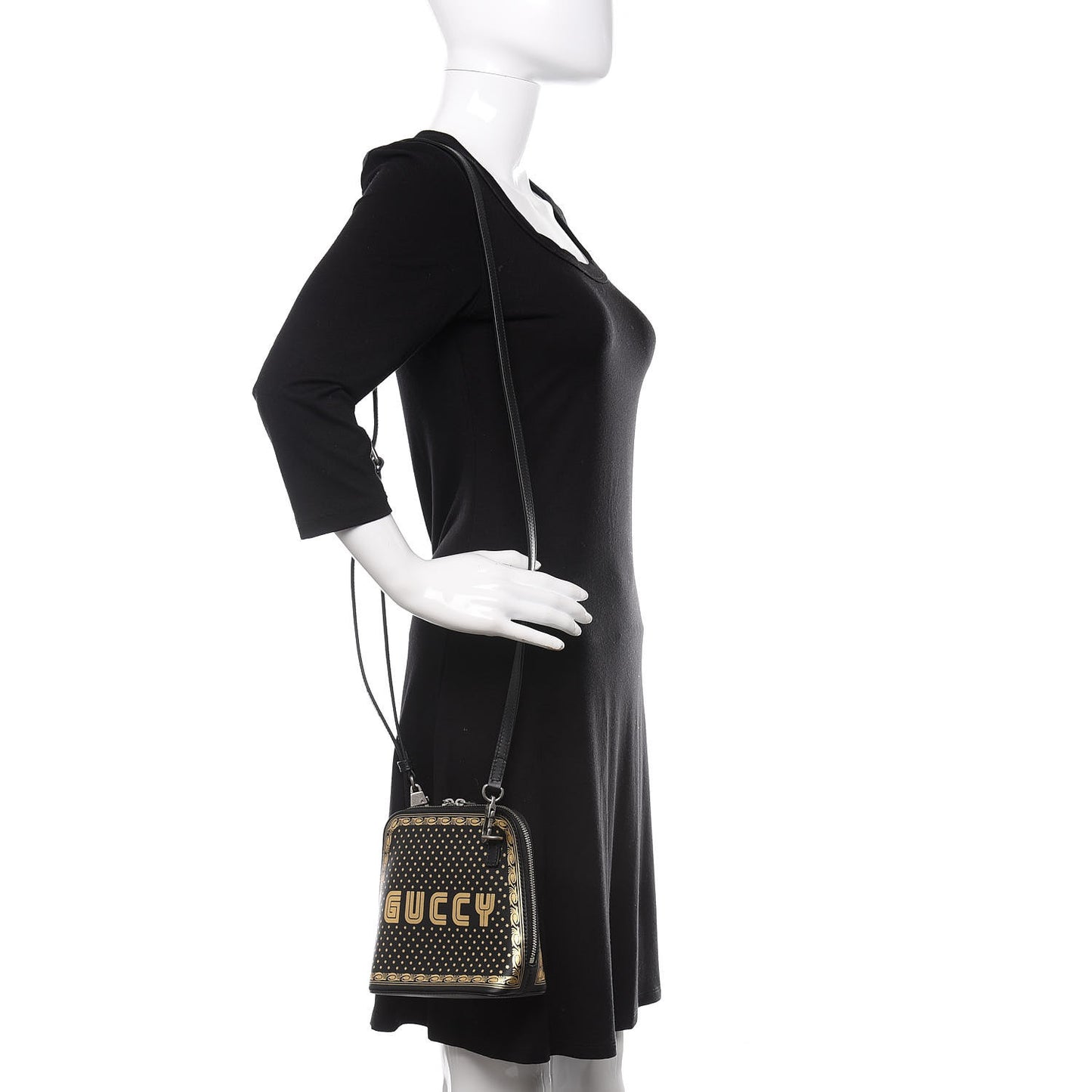X SEGA Calfskin GUCCY Stars Mini Dome Shoulder Bag Black Gold
