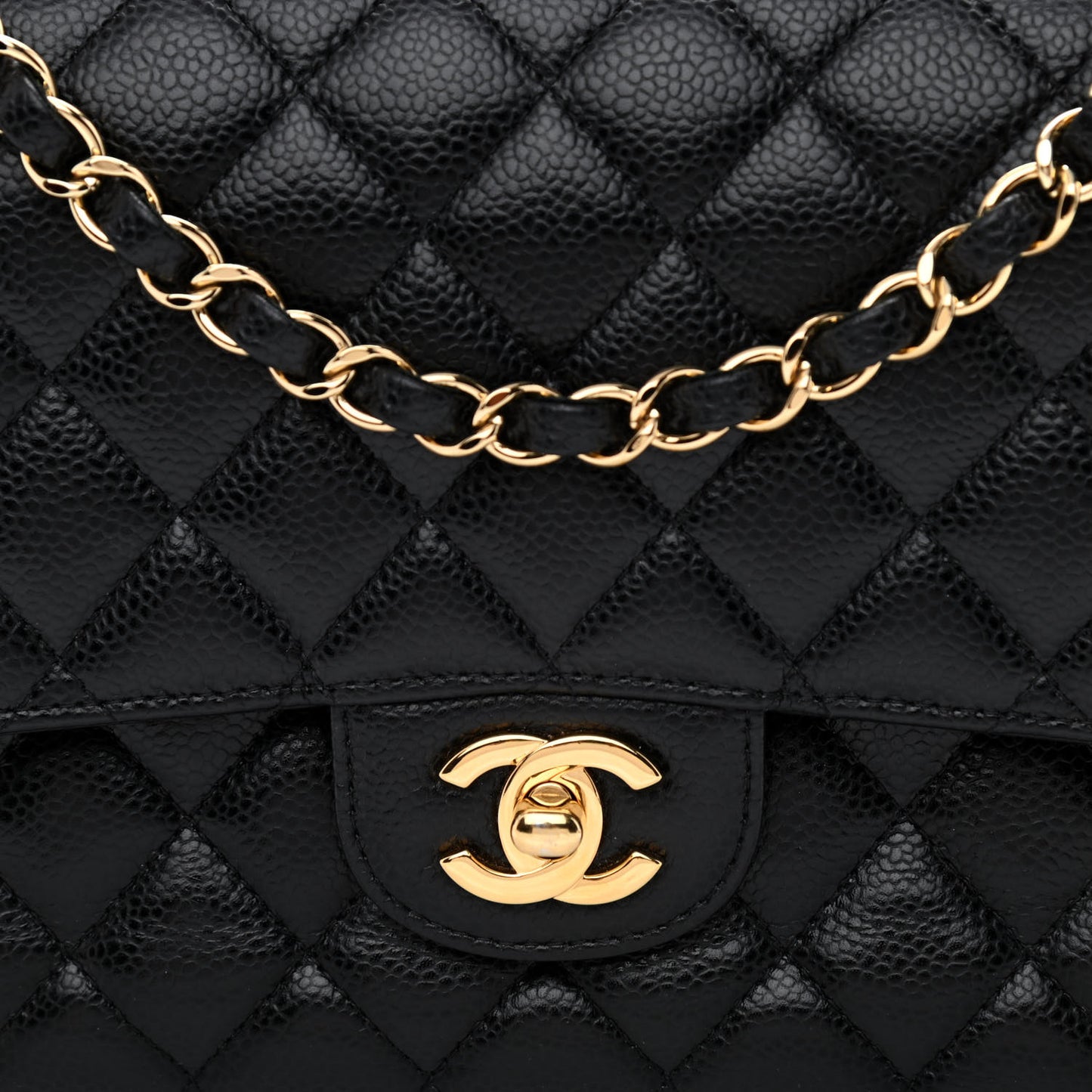 Caviar Quilted Medium Double Flap Black