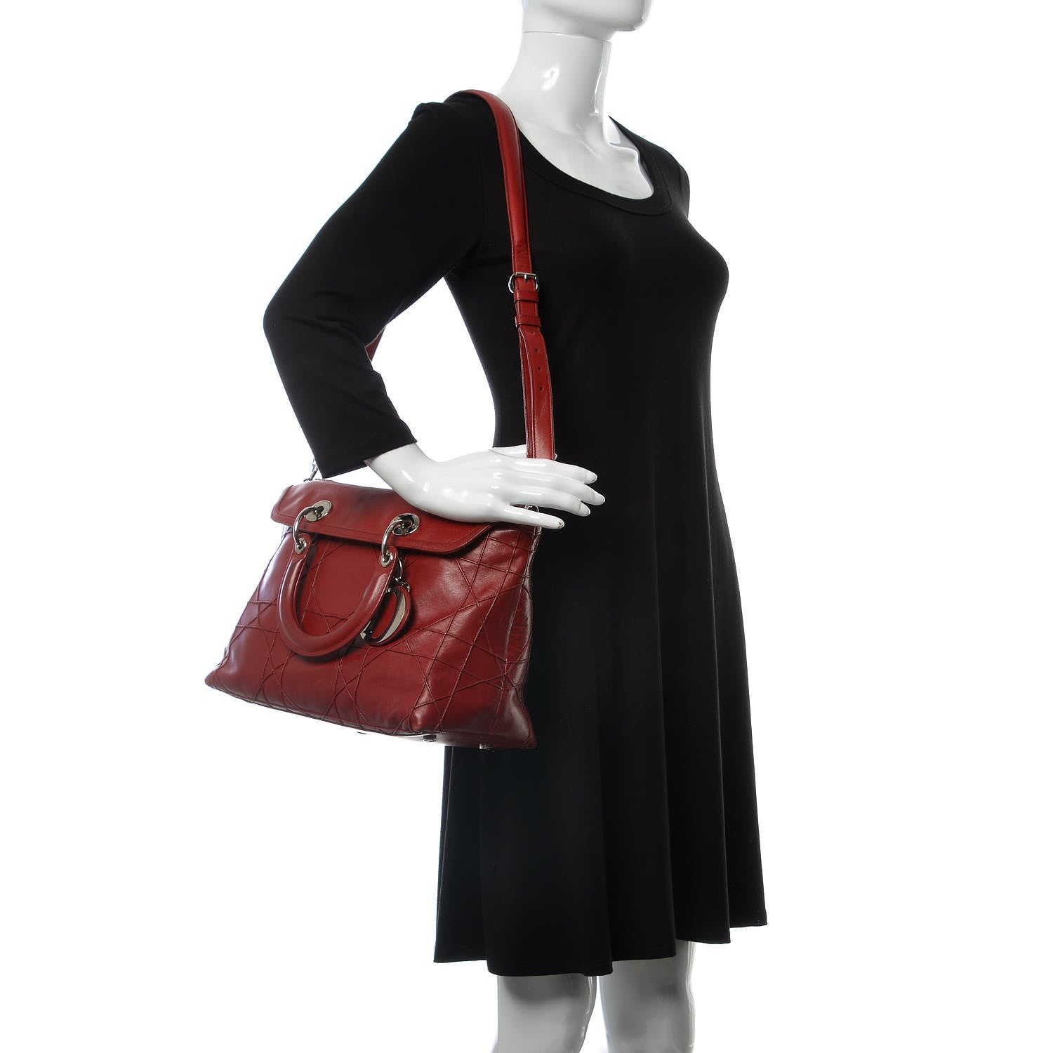 Christian Dior Lambskin Cannage Medium Granville Tote Red 2 of 22