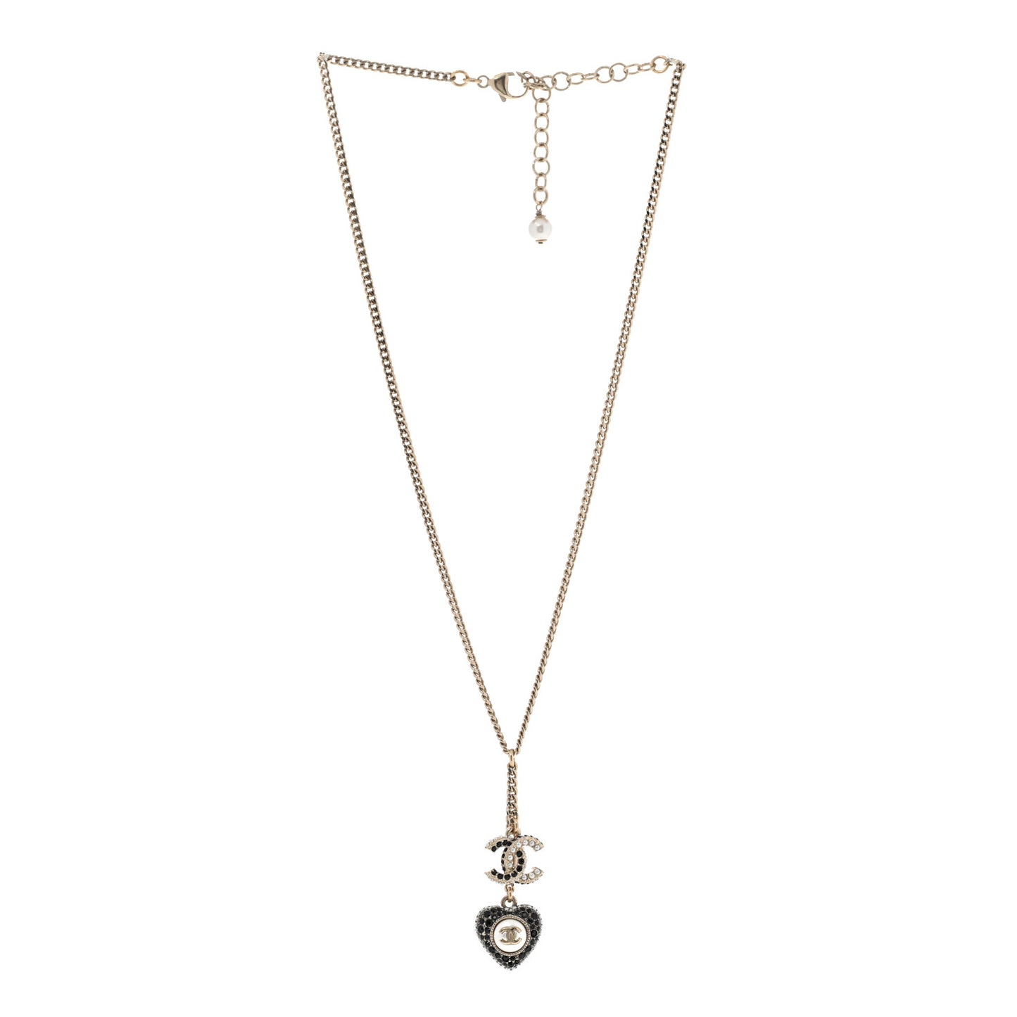 Crystal CC Heart Necklace Black Pearly White Gold